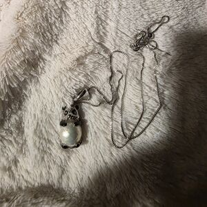 Sterling Silver Panda Pendant Necklace with White Pearl Accent - Women Jewelry